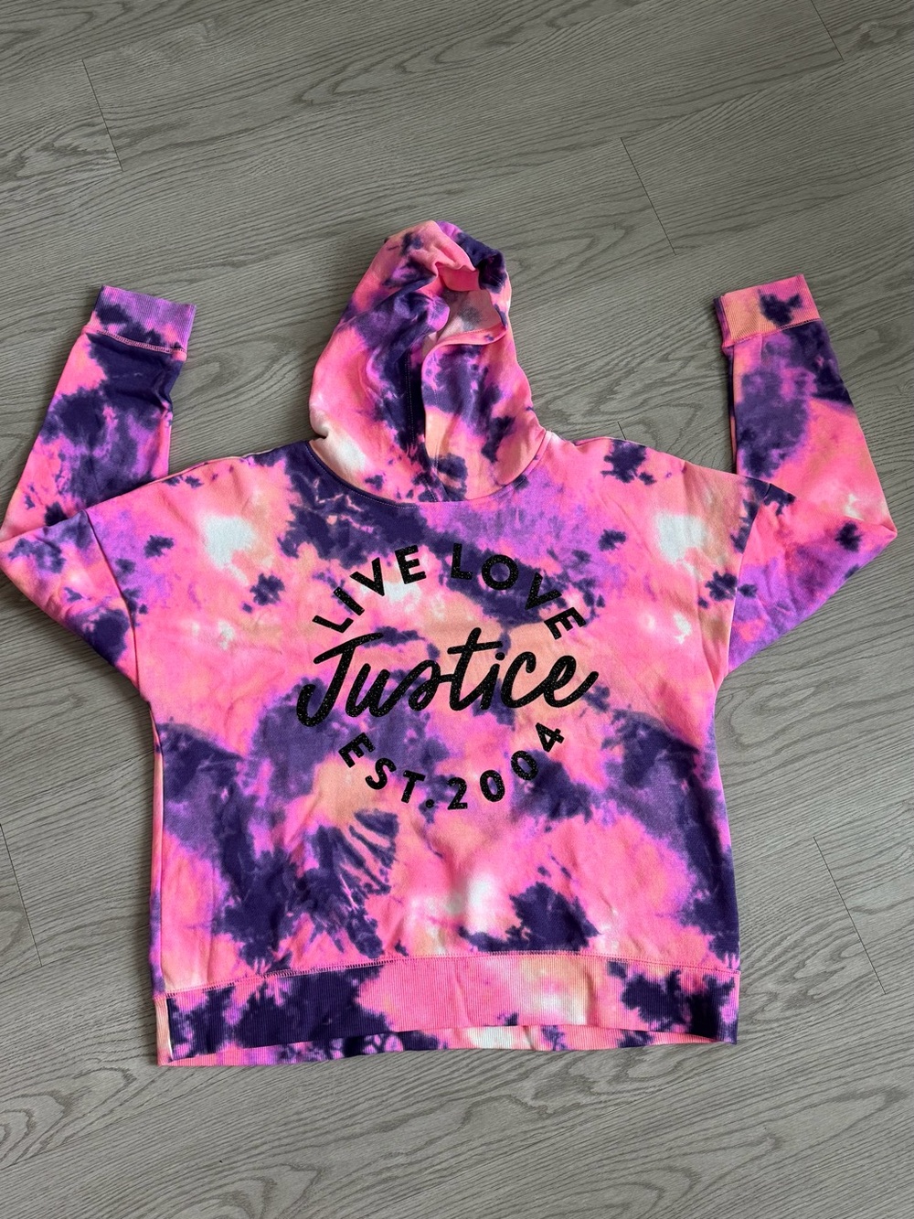 Justice Girls' Pink & Purple Tie-Dye Hoodie Sweatshirt